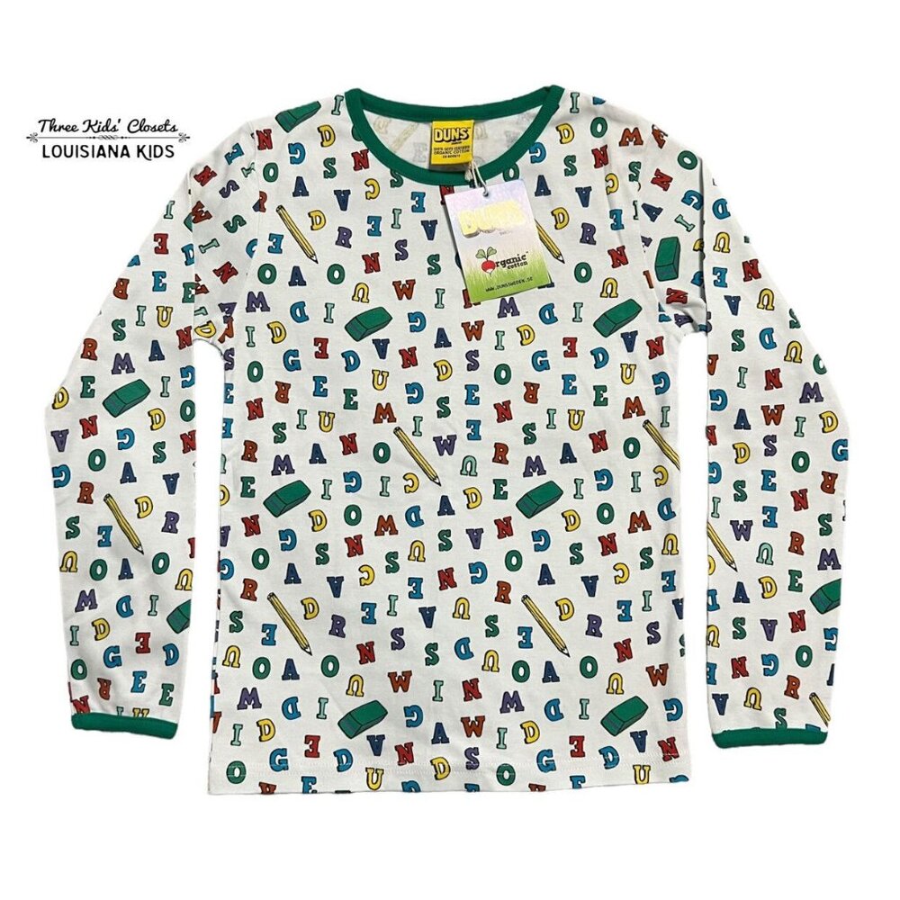 NEW DUNS Sweden Sz 110 (5Y) or 128 (8Y) Organic Back To School Shirt